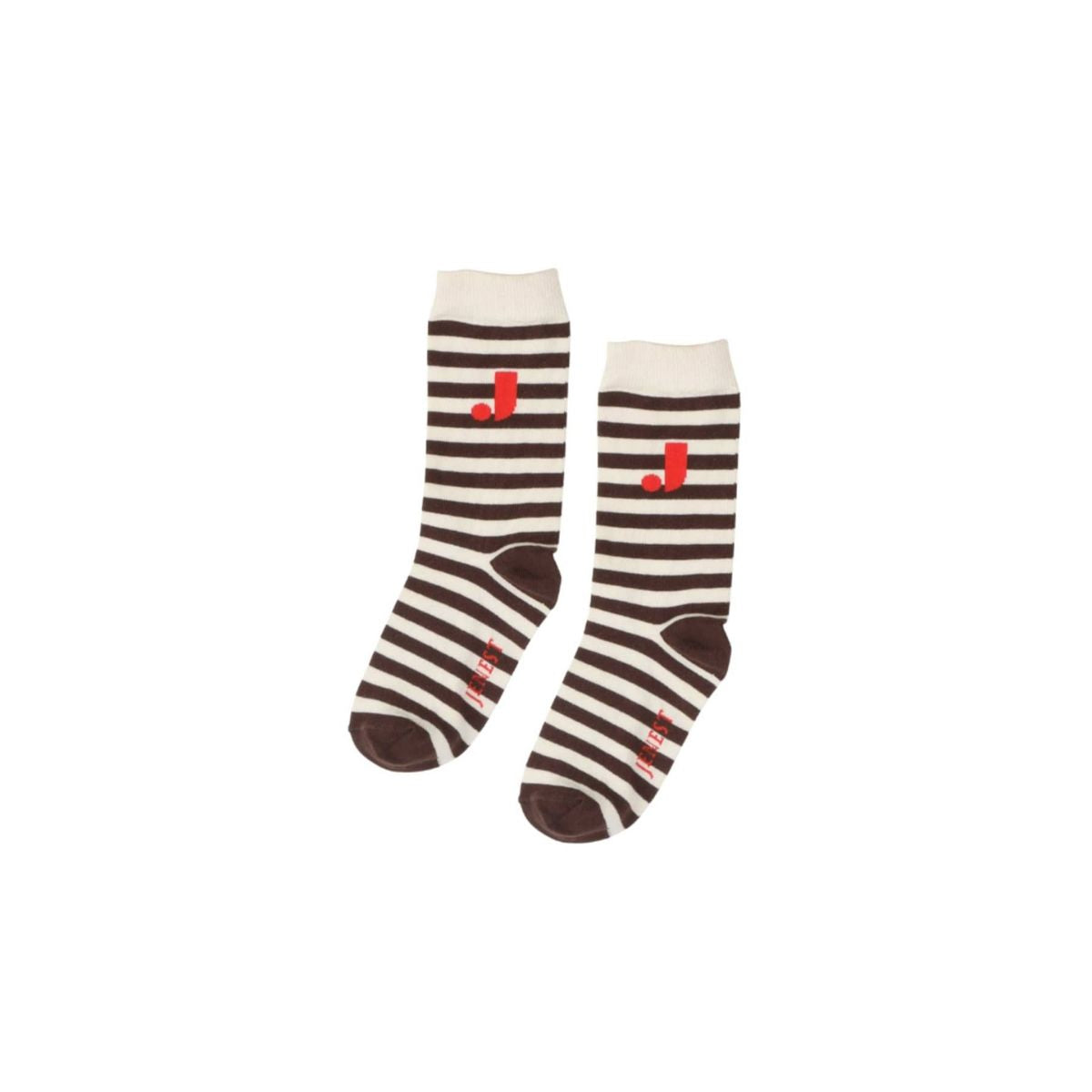 Jenest 有機棉經典條紋Logo撞色羅紋短襪 - Off White Brown  ❘ 現貨尺寸: 歐洲尺寸 28-39