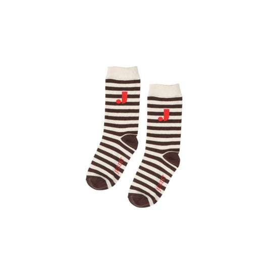 Jenest 有機棉經典條紋Logo撞色羅紋短襪 - Off White Brown  ❘ 現貨尺寸: 歐洲尺寸 28-39