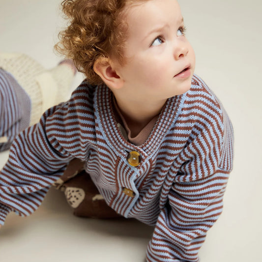 Claude&Co. 100%有機棉 Emil 條紋寬鬆針織外套 - Coco Sky  ❘ 現貨尺寸: 2Y~6Y