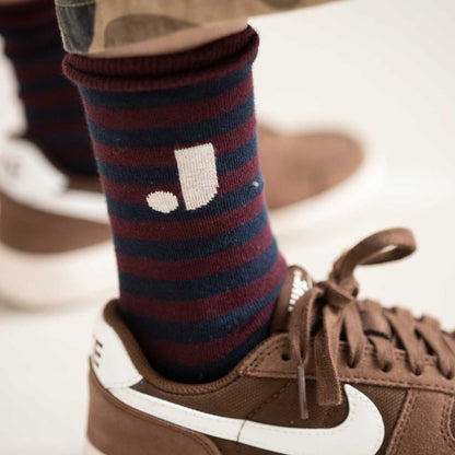 Jenest 有機棉經典條紋Logo撞色羅紋短襪 - Navy Blue Cherry Bordeaux  ❘ 現貨尺寸: 歐洲尺寸 28-39