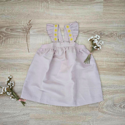 La Petite Collection - 荷葉邊肩帶無袖洋裝 - 玫瑰粉亞麻 (18M ~ 3Y)