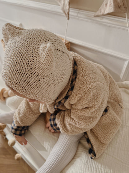 (現貨) 波蘭 Kiddy Stuff 純手工編織毛帽 - organic cotton bear hat 共兩色 Beige & Ivory (2-4Y)