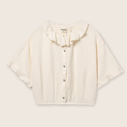 Cozmo 100%純棉荷葉領上衣 Ivory ❘ 現貨尺寸: 3Y~8Y