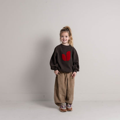 Jenest 100%有機棉寬版大學T - Dark Brown Melange ❘ 現貨尺寸: 5-6Y & 7-8Y
