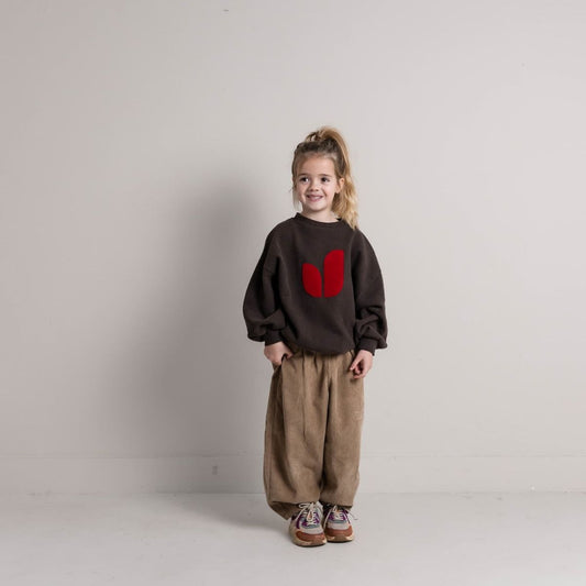 Jenest 100%有機棉寬版大學T - Dark Brown Melange ❘ 現貨尺寸: 5-6Y & 7-8Y