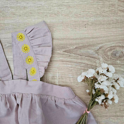 La Petite Collection - 荷葉邊肩帶無袖洋裝 - 玫瑰粉亞麻 (18M ~ 3Y)