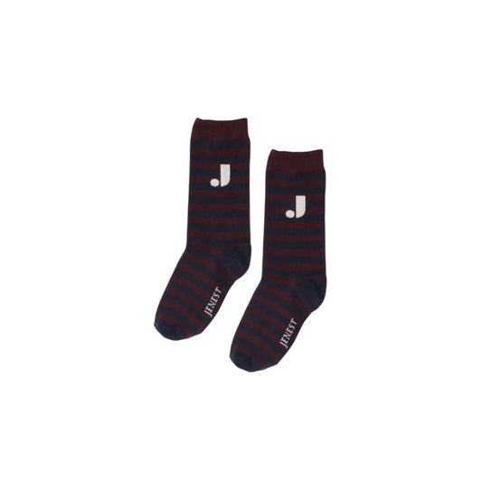 Jenest 有機棉經典條紋Logo撞色羅紋短襪 - Navy Blue Cherry Bordeaux  ❘ 現貨尺寸: 歐洲尺寸 28-39