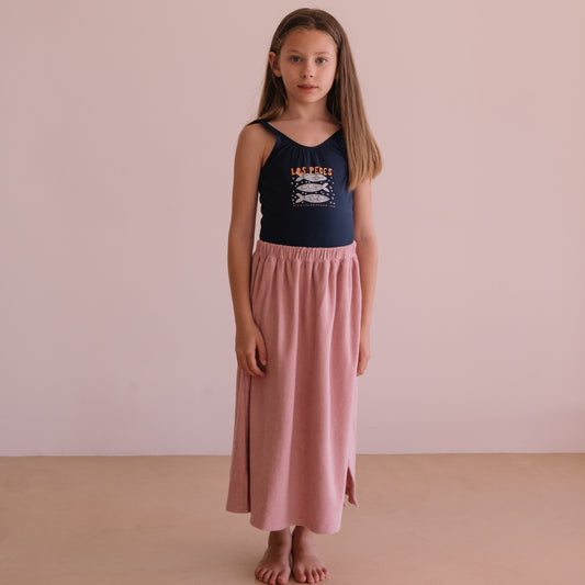 We are kids 100%有機棉毛巾布霧粉中長裙 BLUSH  ❘ 現貨尺寸: 2Y~9Y