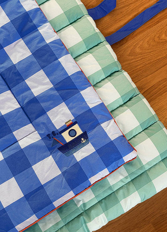 (預購)Tiny Cosmo 100%純棉80支後墊款午睡被套組 - 藍/綠格紋