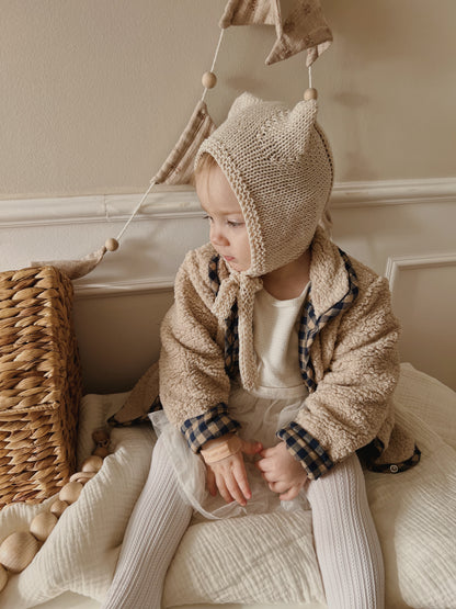 (現貨) 波蘭 Kiddy Stuff 純手工編織毛帽 - organic cotton bear hat 共兩色 Beige & Ivory (2-4Y)