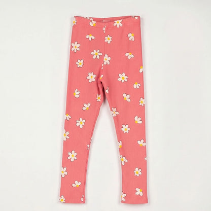 Lotiekids 有機棉小雛菊羅紋 legging 貼腿長褲 - 珊瑚粉  ❘ 現貨尺寸：2Y~7Y