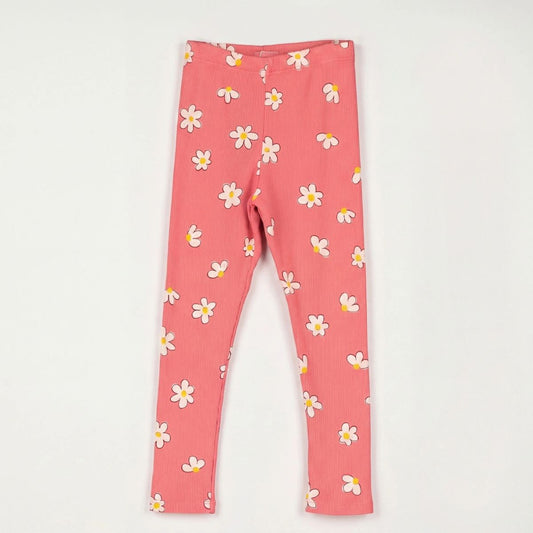 Lotiekids 有機棉小雛菊羅紋 legging 貼腿長褲 - 珊瑚粉  ❘ 現貨尺寸：2Y~7Y