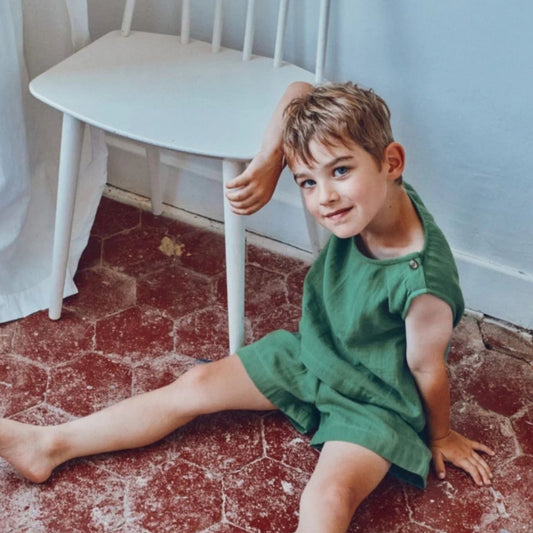 Poudre Organic 100%有機棉 CRASPEDIA 經典雙層紗無袖背心 - 深草綠   ❘ 現貨尺寸: 3Y~8Y