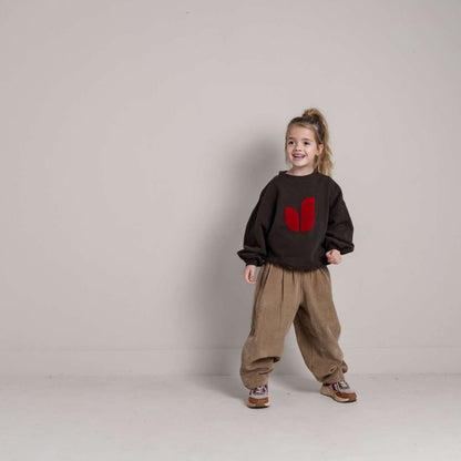 Jenest 100%有機棉寬版大學T - Dark Brown Melange ❘ 現貨尺寸: 5-6Y & 7-8Y