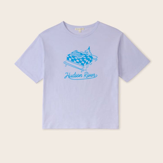 The Sunday Collective  有機棉寬版短袖T-shirt - - 哈德遜河邊野餐的狗狗 - 粉紫