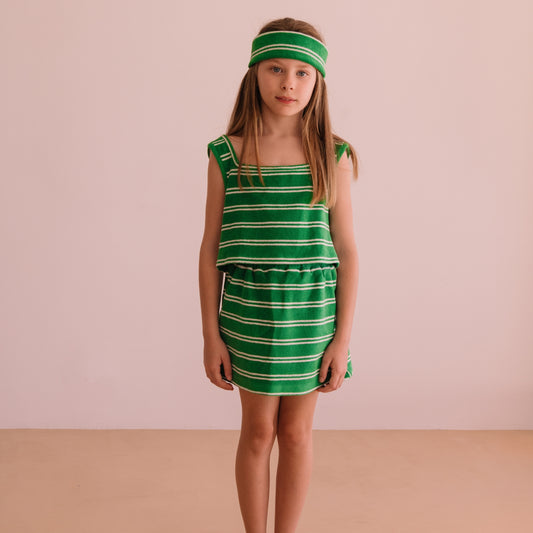 We are kids 100%有機棉毛巾布短裙 SUMMER GREEN STRIPES  ❘ 現貨尺寸: 2Y~7Y