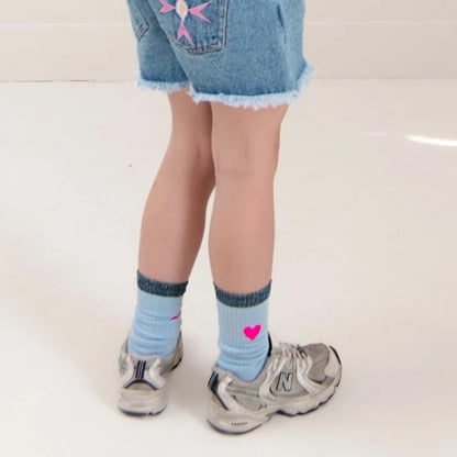 Jenest 有機棉中筒襪 Fancy Sport — Water Blue  ❘ 現貨尺寸: EU 28-41 (約適合4Y~12Y+)