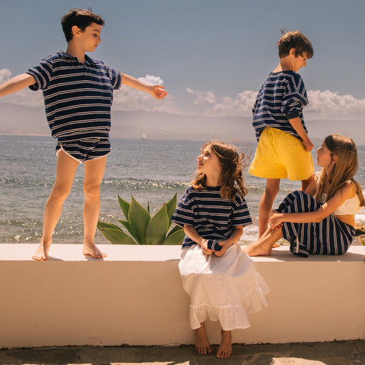 We are kids 100%有機棉毛巾布短袖T-shirt JORDAN NAVY STRIPES  ❘ 現貨尺寸: 2Y~9Y