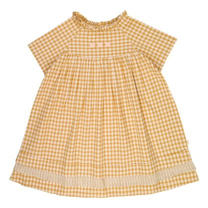 Lilinoa 100% 純棉 BERENICE 駝色格紋手工刺繡洋裝 ❘ 現貨尺寸:18M ~6Y