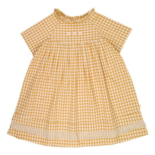 Lilinoa 100% 純棉 BERENICE 駝色格紋手工刺繡洋裝 ❘ 現貨尺寸:18M ~6Y