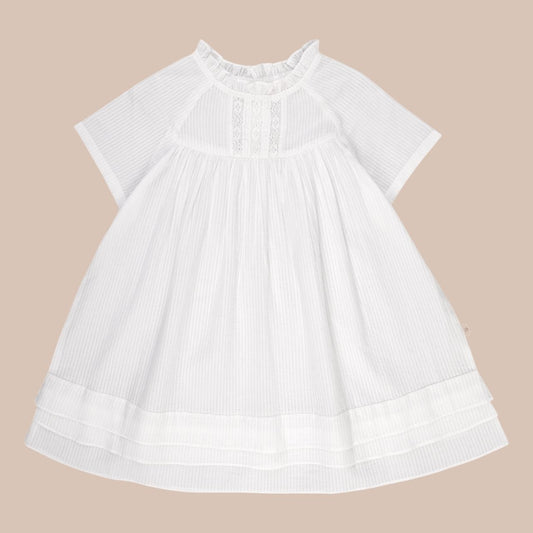 Lilinoa 100% 純棉 BERENICE 純白條紋荷葉領洋裝 ❘ 現貨尺寸:18M ~4Y
