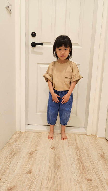 Studio Koter 100%有機棉Rory OVERSIZED 口袋短袖Tshirt - BEIGE (2Y~7Y)