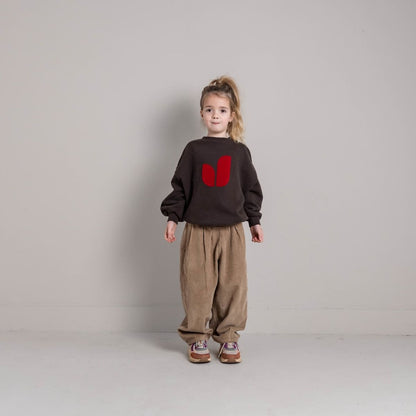 Jenest 100%有機棉寬版大學T - Dark Brown Melange ❘ 現貨尺寸: 5-6Y & 7-8Y