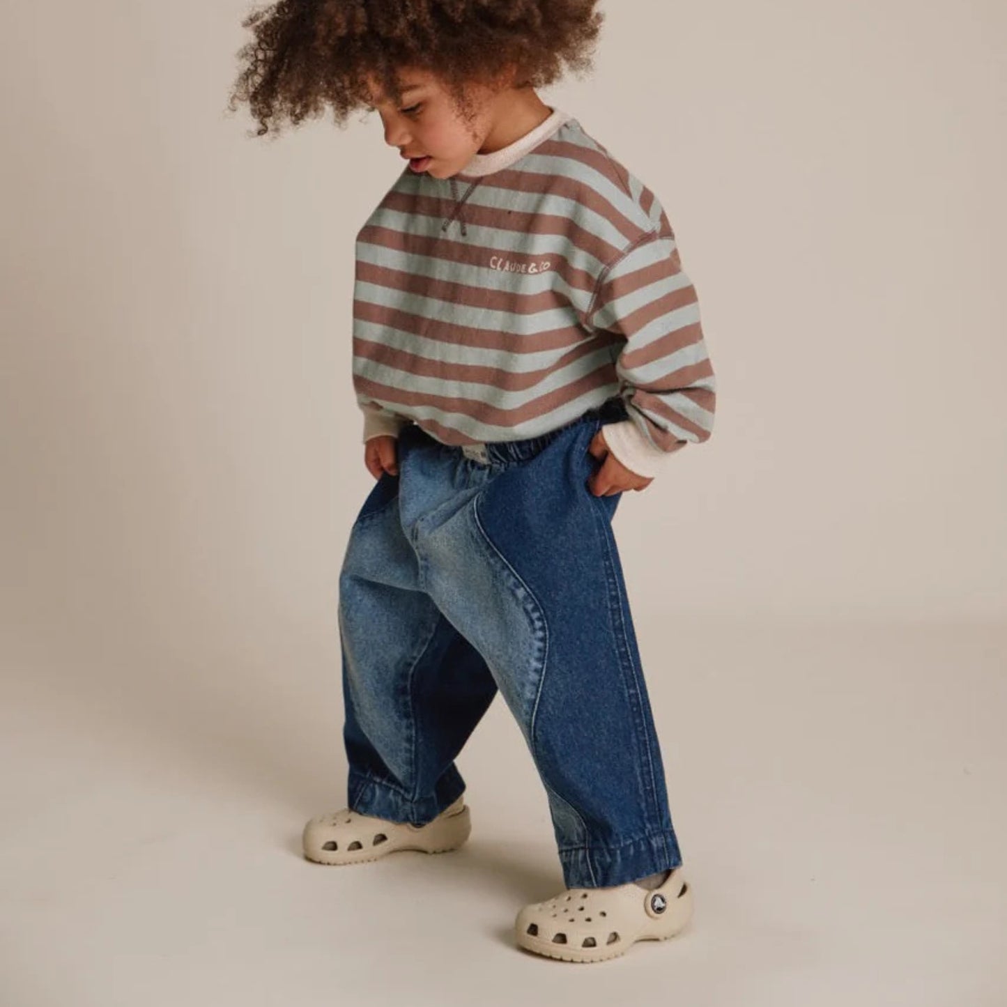 Claude&Co. 100%有機棉 Emerson 波浪拼接有機棉丹寧氣球長褲  ❘ 現貨尺寸: 2Y~6Y