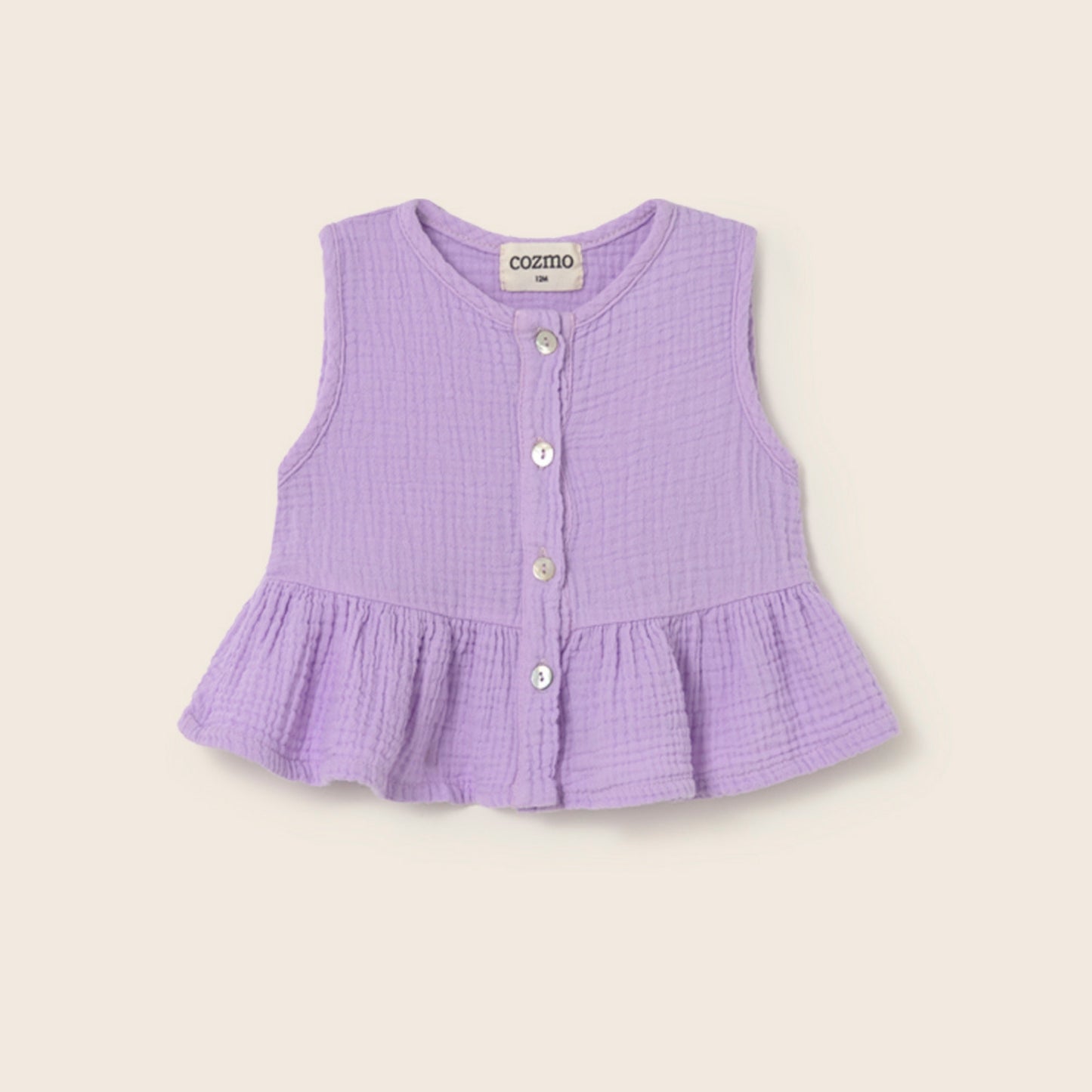 Cozmo 100%純棉雙層紗無袖上衣- baby 款 - lavender ❘ 現貨尺寸: 12M & 24M