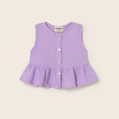 Cozmo 100%純棉雙層紗無袖上衣- baby 款 - lavender ❘ 現貨尺寸: 12M & 24M