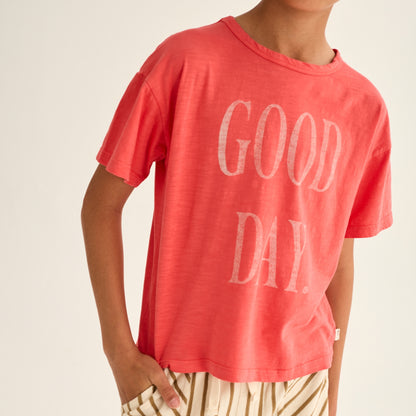 Cozmo 100%純竹節棉短袖Good Day  T-shirt - tomato ❘ 現貨尺寸: 3Y~8Y