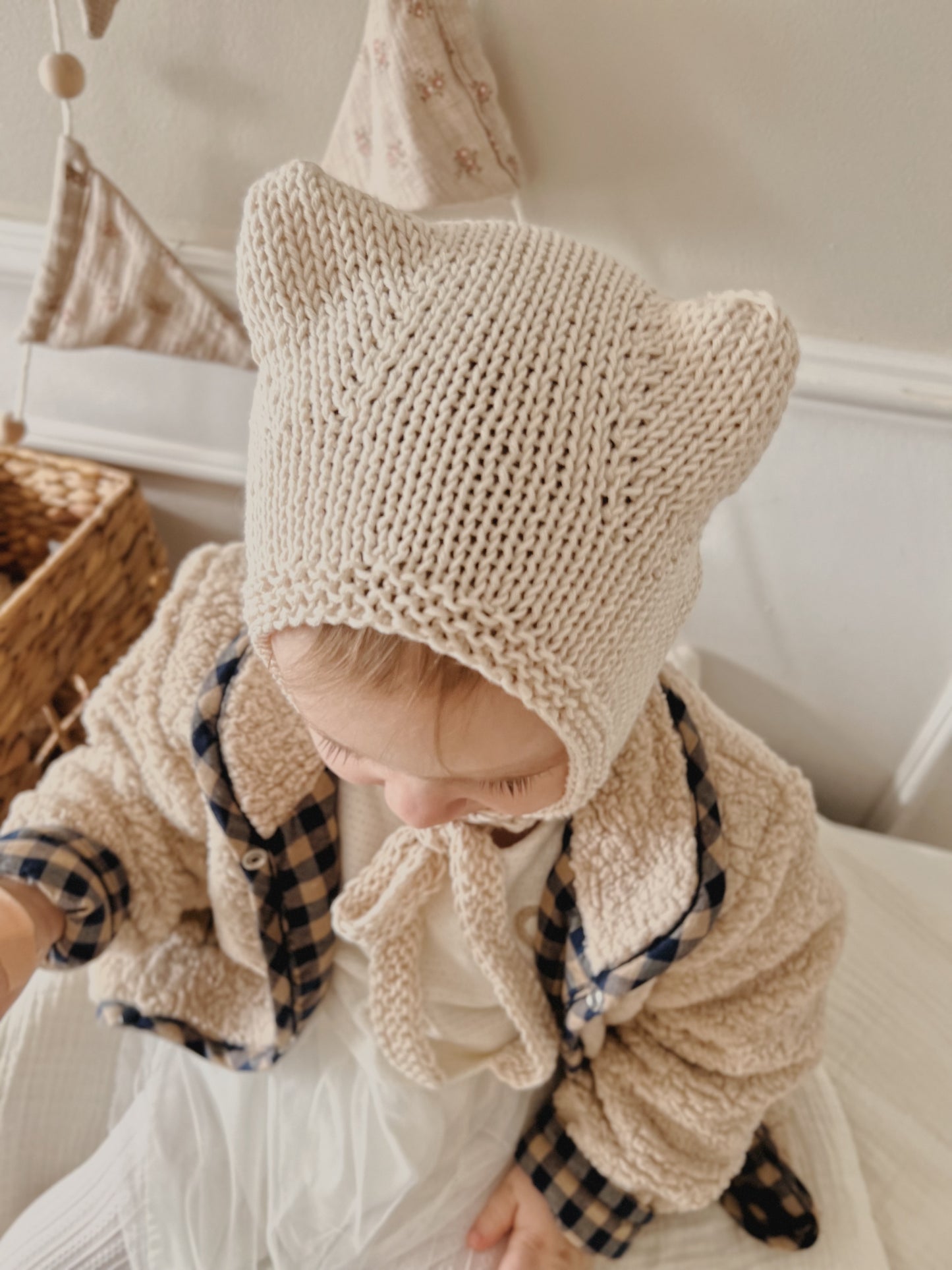 (現貨) 波蘭 Kiddy Stuff 純手工編織毛帽 - organic cotton bear hat 共兩色 Beige & Ivory (2-4Y)