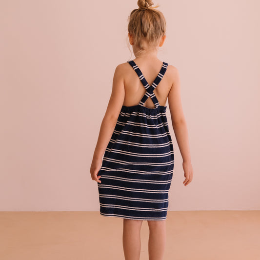 We are kids 100%有機棉毛巾布洋裝  NAVY STRIPES  ❘ 現貨尺寸: 2Y~9Y