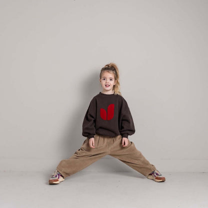Jenest 100%有機棉寬版大學T - Dark Brown Melange ❘ 現貨尺寸: 5-6Y & 7-8Y
