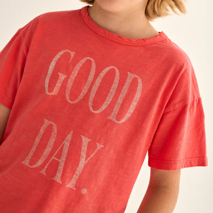 Cozmo 100%純竹節棉短袖Good Day  T-shirt - tomato ❘ 現貨尺寸: 3Y~8Y
