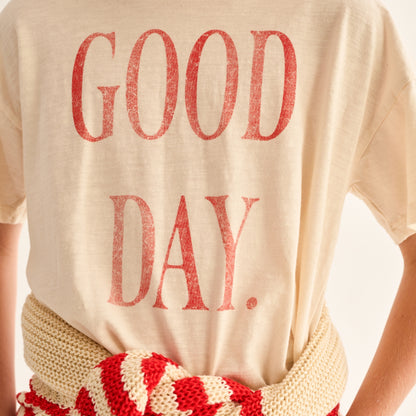 Cozmo 100%純竹節棉短袖 Good Day  T-shirt - ivory ❘ 現貨尺寸: 3Y~6Y