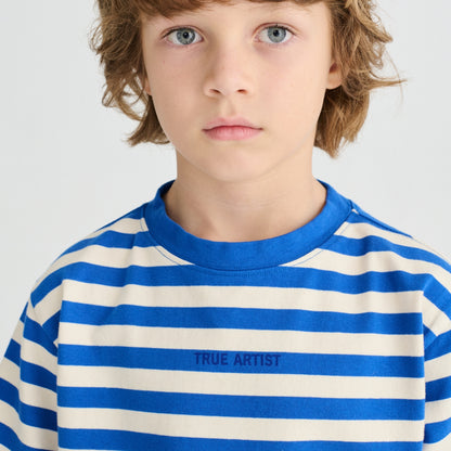 True Artist 100%純棉 Lapis Blue 條紋短袖 T-shirt ❘ 現貨尺寸: 4Y~11Y