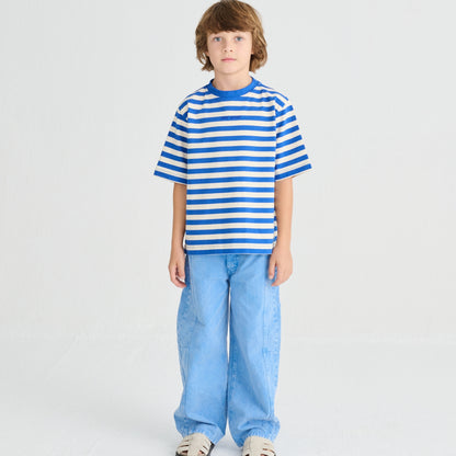 True Artist 100%純棉 Lapis Blue 條紋短袖 T-shirt ❘ 現貨尺寸: 4Y~11Y