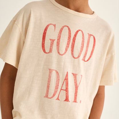 Cozmo 100%純竹節棉短袖 Good Day  T-shirt - ivory ❘ 現貨尺寸: 3Y~6Y
