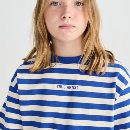 True Artist 100%純棉 Lapis Blue 條紋短袖 T-shirt ❘ 現貨尺寸: 4Y~11Y