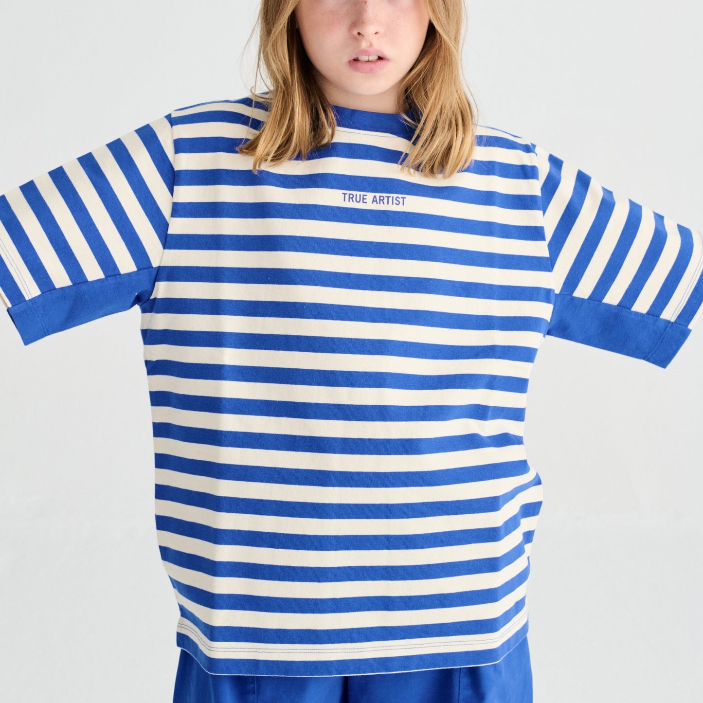True Artist 100%純棉 Lapis Blue 條紋短袖 T-shirt ❘ 現貨尺寸: 4Y~11Y