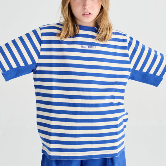 True Artist 100%純棉 Lapis Blue 條紋短袖 T-shirt ❘ 現貨尺寸: 4Y~11Y