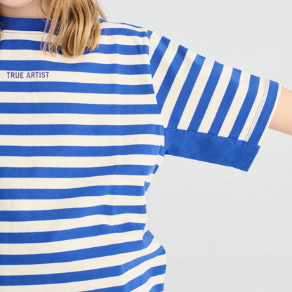True Artist 100%純棉 Lapis Blue 條紋短袖 T-shirt ❘ 現貨尺寸: 4Y~11Y