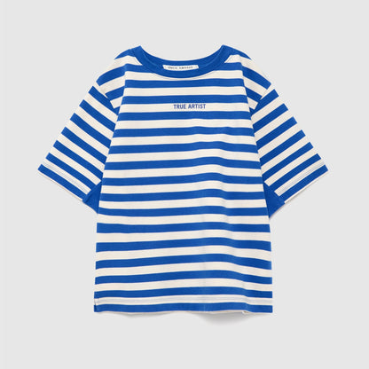 True Artist 100%純棉 Lapis Blue 條紋短袖 T-shirt ❘ 現貨尺寸: 4Y~11Y
