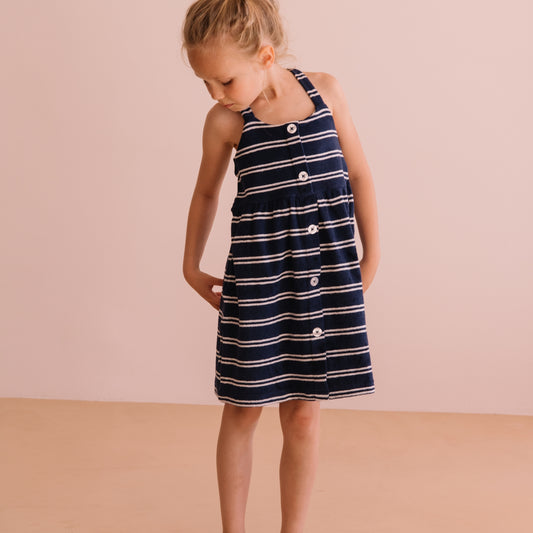 We are kids 100%有機棉毛巾布洋裝  NAVY STRIPES  ❘ 現貨尺寸: 2Y~9Y