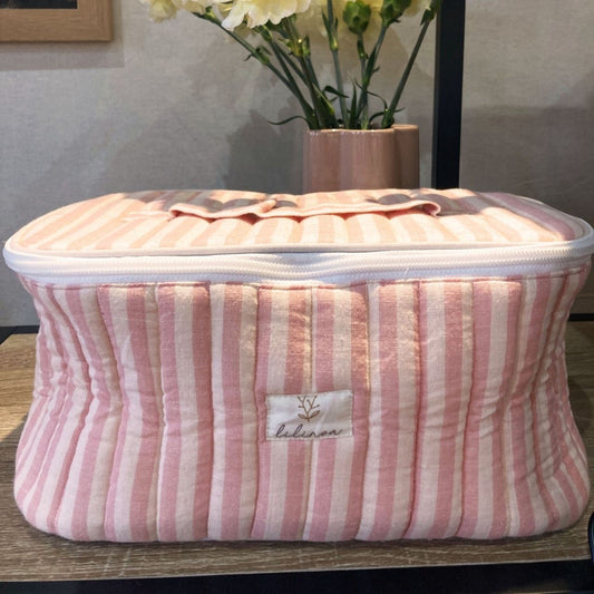Lilinoa 100% 純棉 VANITY CASE 絎縫化妝收納包 - 粉紅條紋