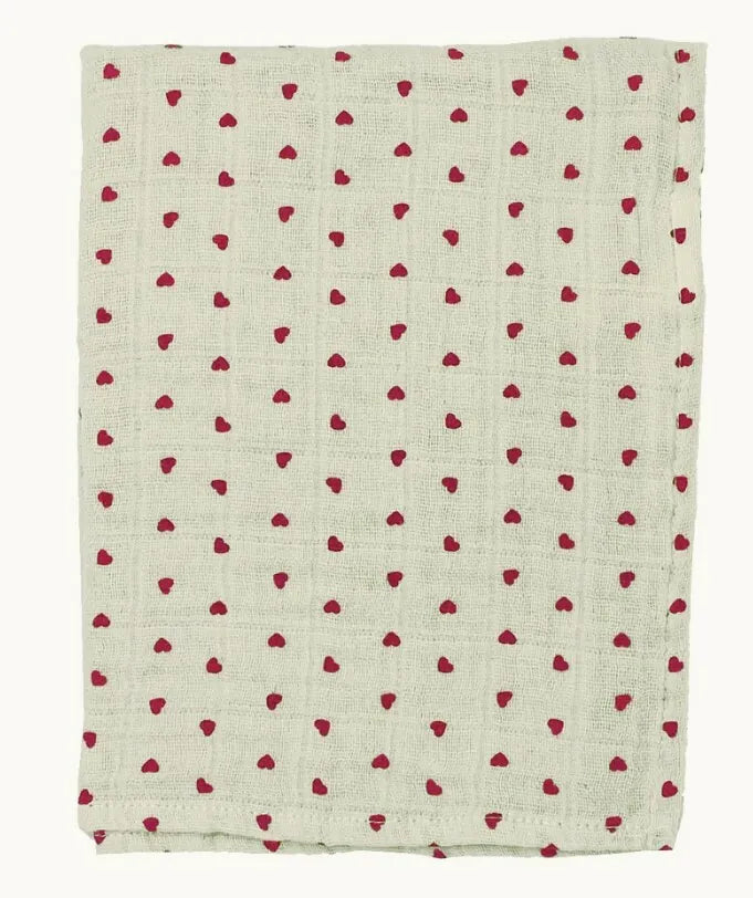 Poudre Organic 有機棉紗包巾 小紅愛心 60x60cm
