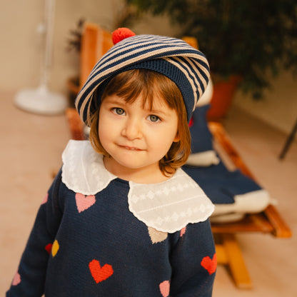 Bayiri 100%有機棉條紋貝雷帽 1-3Y& 3-6Y