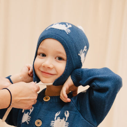 Bayiri 100%美麗諾羊毛針織帽 DANCING CRABS 1-3Y& 3-6Y