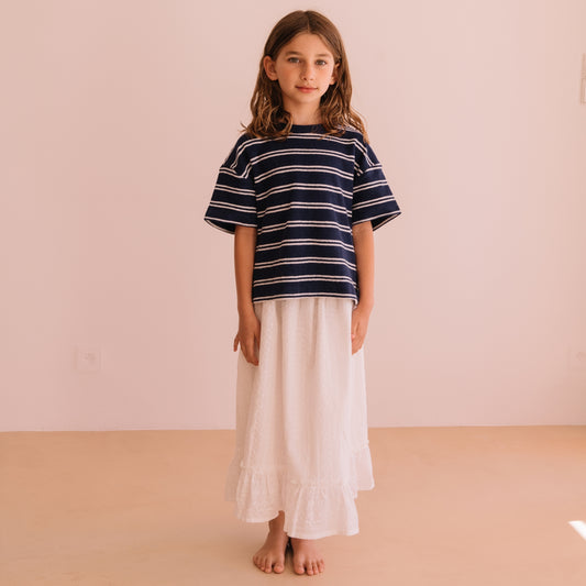 We are kids 100%有機棉毛巾布短袖T-shirt JORDAN NAVY STRIPES  ❘ 現貨尺寸: 2Y~9Y